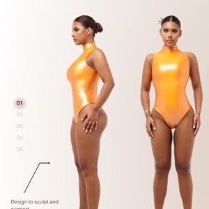 Coucoo metallic orange latex-like body suit !
